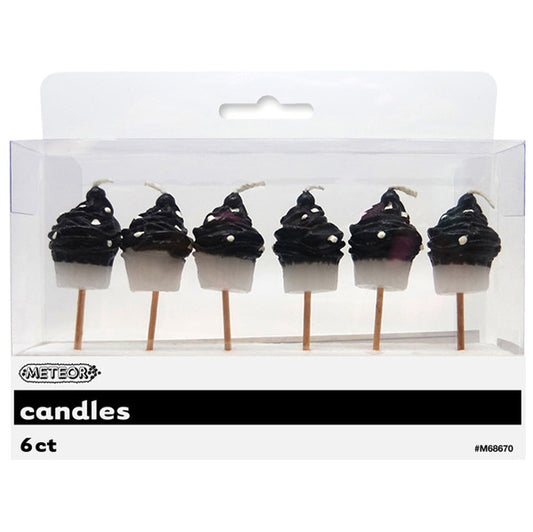 Dots Cupcake Pick Candles - Midnight Black (Pack of 6)