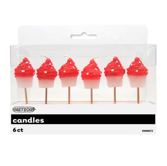 Dots Cupcake Pick Candles - Ruby Red (Pack of 6)