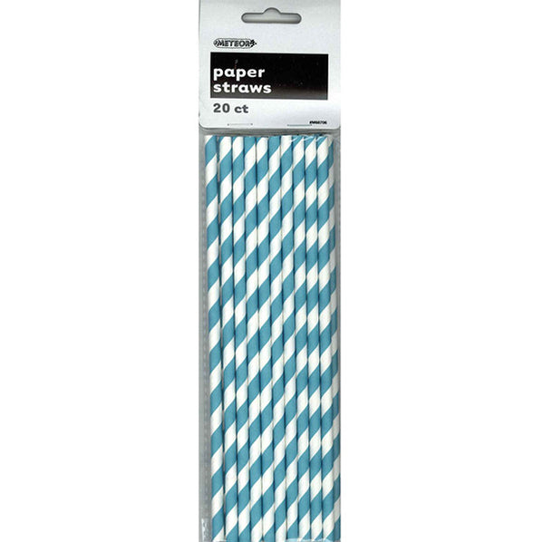 Stripes Paper Straws - Caribbean Teal (Pack of 20)