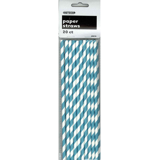 Stripes Paper Straws - Caribbean Teal (Pack of 20)