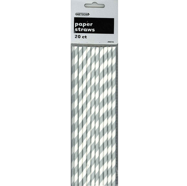 Stripes Paper Straws - Silver (Pack of 20)