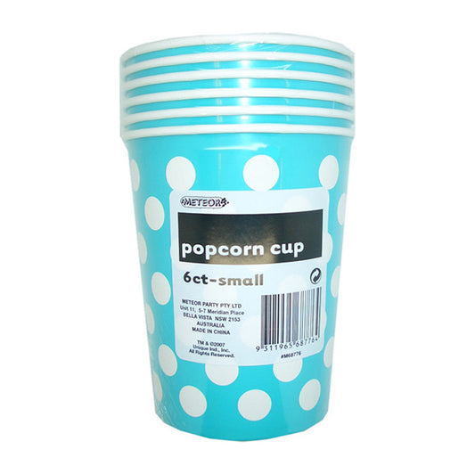 Dots Caribbean Teal Paper Popcorn Cups - Small (Pack of 6)