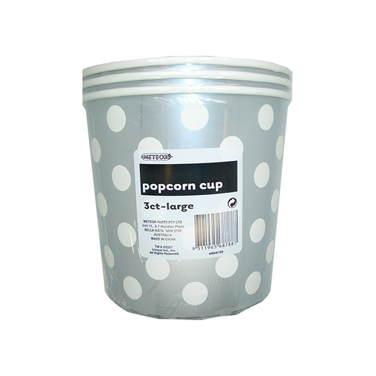 Dots Silver Paper Popcorn Cups - Large (Pack of 3)