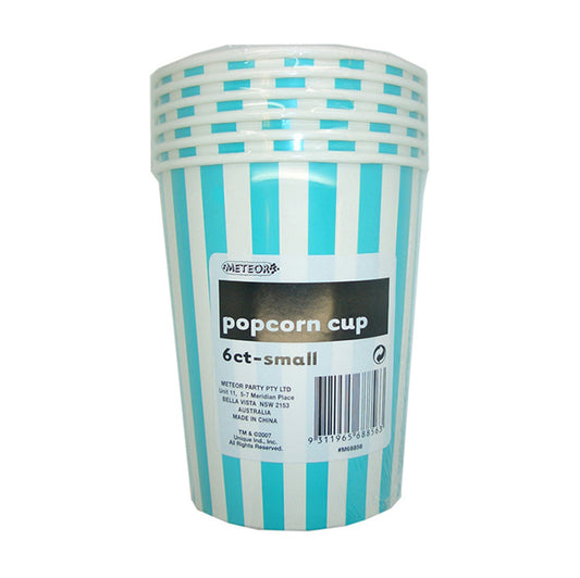 Stripes Caribbean Teal Paper Popcorn Cups - Small (Pack of 6)