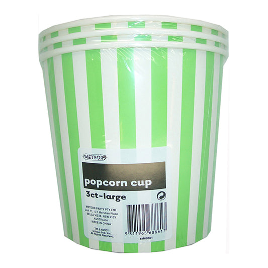 Stripes Lime Green Paper Popcorn Cups - Large (Pack of 3)