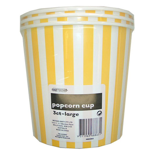 Stripes Sunflower Yellow Paper Popcorn Cups - Large (Pack of 3)