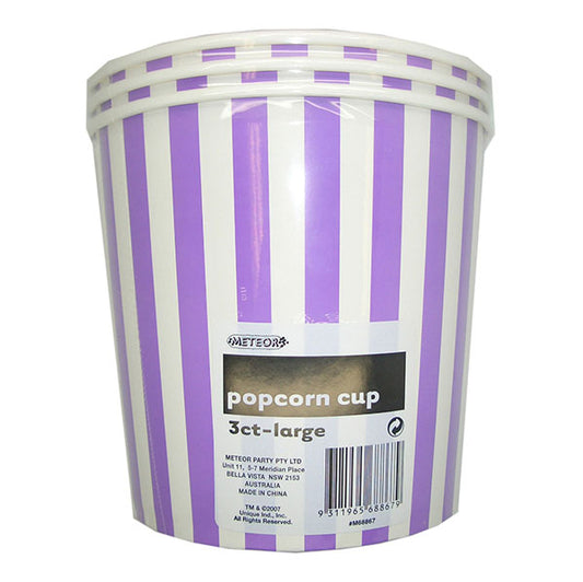 Stripes Pretty Purple Paper Popcorn Cups - Large (Pack of 3)