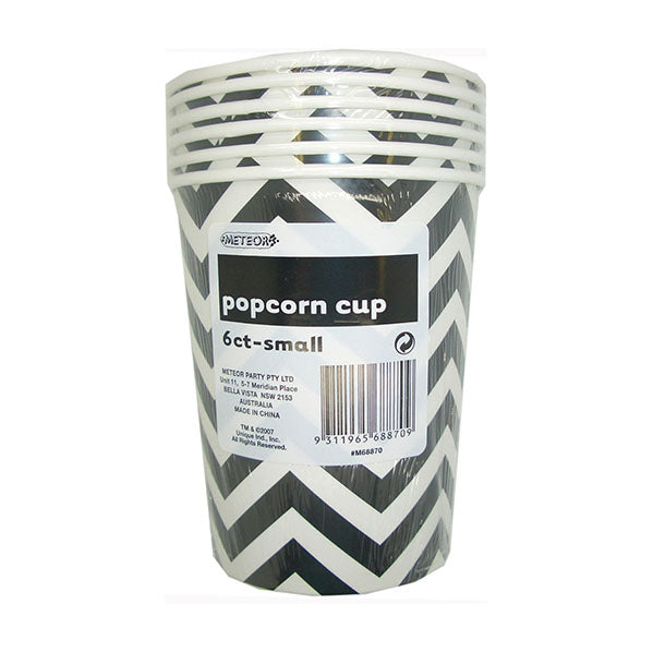 Chevron Midnight Black Paper Popcorn Cups - Small (Pack of 6)