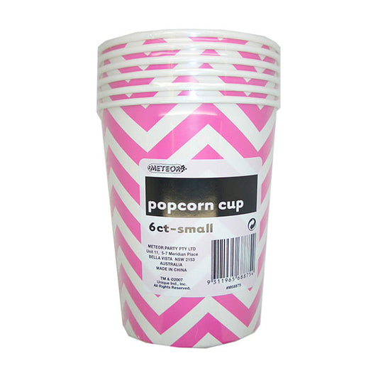 Chevron Hot Pink Paper Popcorn Cups - Small (Pack of 6)