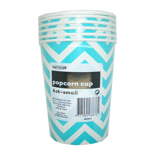 Chevron Caribbean Teal Paper Popcorn Cups - Small (Pack of 6)