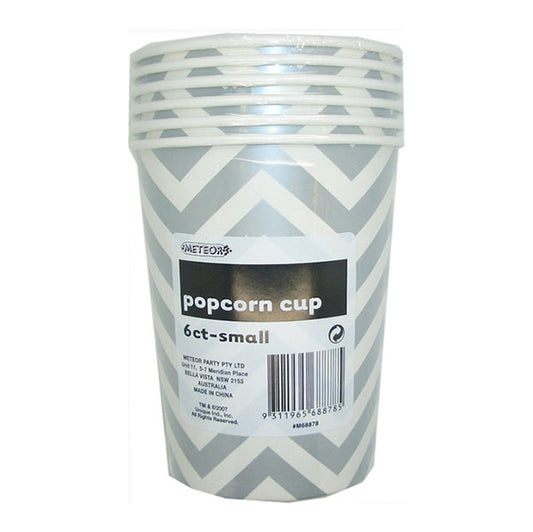 Chevron Silver Paper Popcorn Cups - Small (Pack of 6)