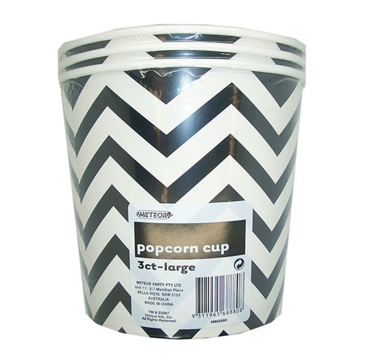 Chevron Midnight Black Paper Popcorn Cups - Large (Pack of 3)