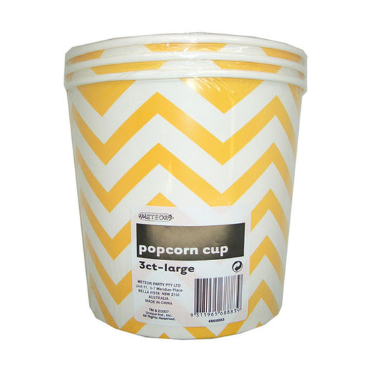 Chevron Sunflower Yellow Paper Popcorn Cups - Large (Pack of 3)