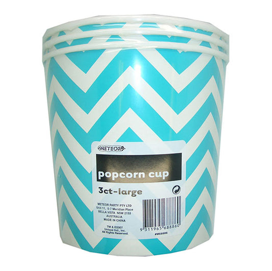 Chevron Caribbean Teal Paper Popcorn Cups - Large (Pack of 3)