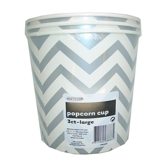 Chevron Silver Paper Popcorn Cups - Large (Pack of 3)