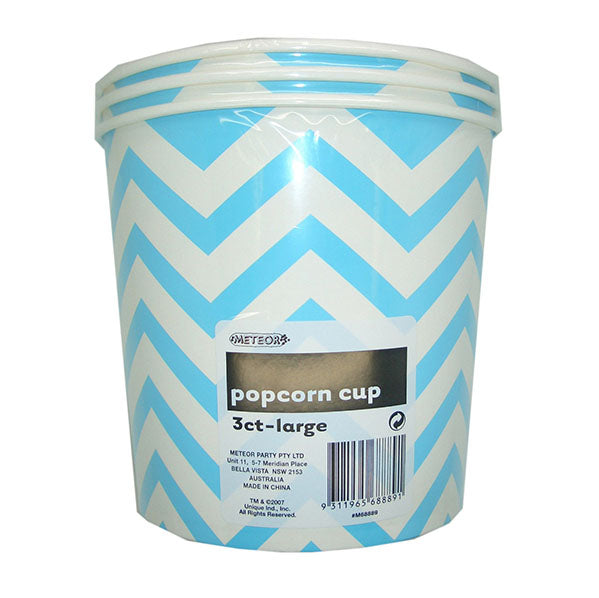 Chevron Powder Blue Paper Popcorn Cups - Large (Pack of 3)