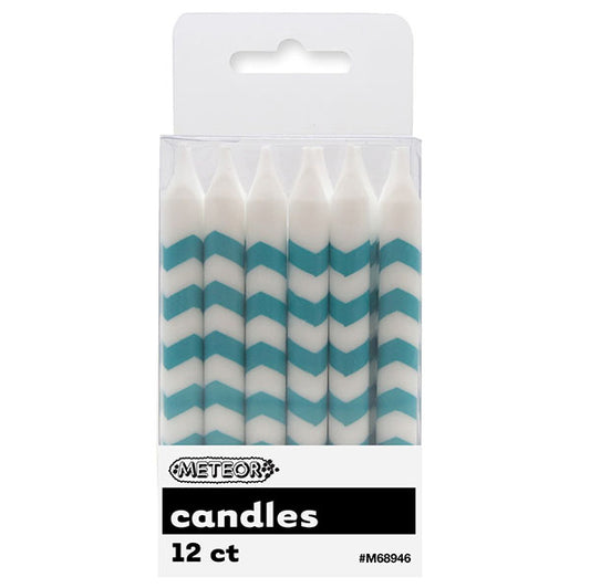 Chevron Candles - Caribbean Teal (Pack of 12)