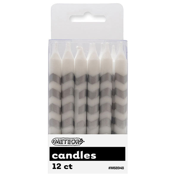 Chevron Candles - Silver (Pack of 12)