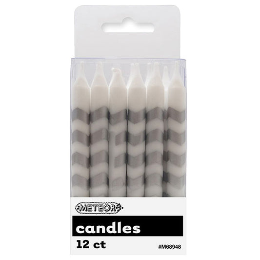 Chevron Candles - Silver (Pack of 12)