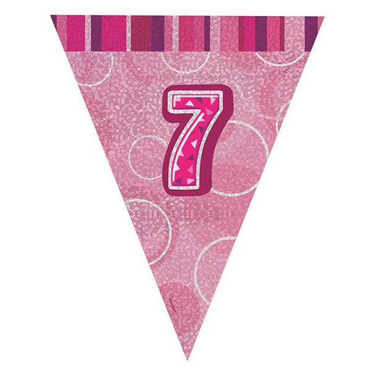 "7" Glitz Pink Flag Banner - 2.74m - The Party Marketplace