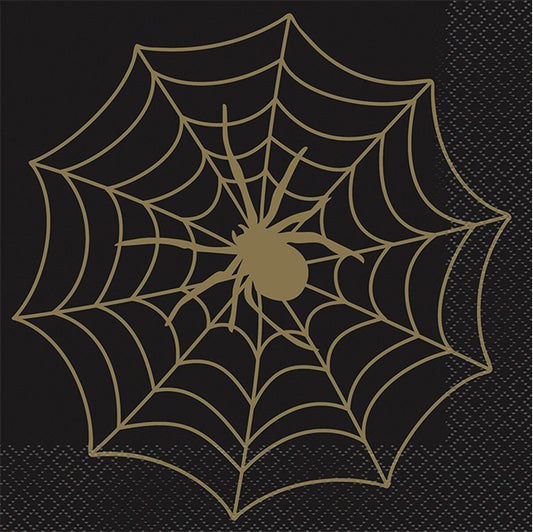 Black & Gold Spider Web Luncheon Napkins (Pack of 16)