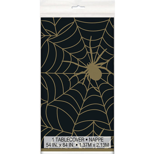 Black & Gold Spiderweb Printed Tablecover 137cm x 213cm