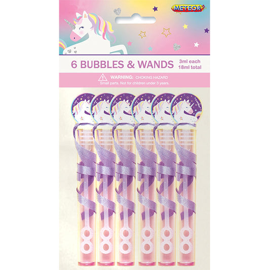 Unicorn Bubbles & Wands (Pack of 6)