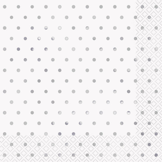 Foil Stamped Mini Dots Silver Luncheon Napkins (Pack of 16)