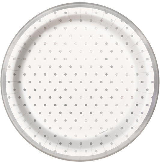 Foil Stamped Mini Dots Silver Paper Plates 18cm (Pack of 8)