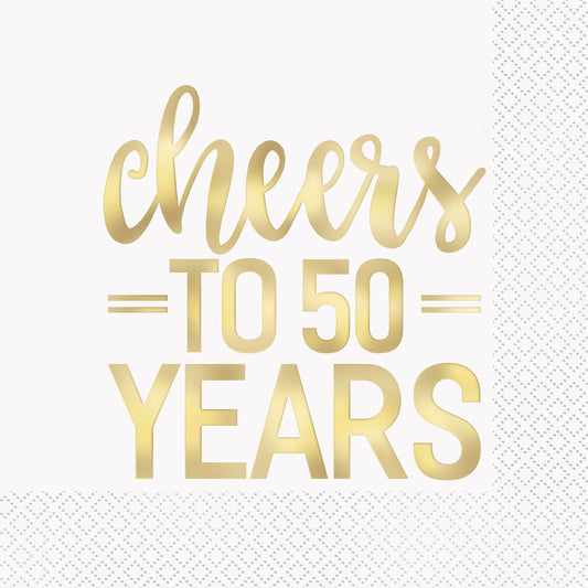 "Cheers To 50 Years" Gold Foil Stamped Luncheon Napkins (Pack of 16)