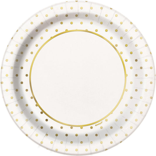 Foil Stamped Mini Dots Gold Paper Plates 23cm (Pack of 8)