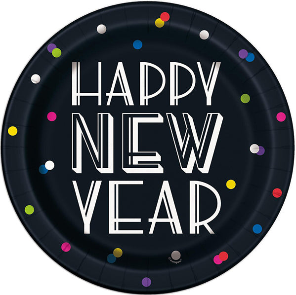 Neon Dots New Year Paper Plates 23cm (Pack of 8)