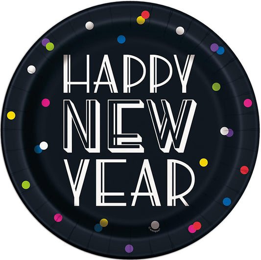 Neon Dots New Year Paper Plates 23cm (Pack of 8)