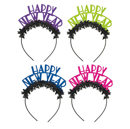 "Happy New Year" Neon Headbands (Pack of 4)