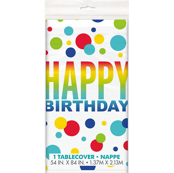 Rainbow Spots "Happy Birthday" Printed Tablecover 137cm x 213cm