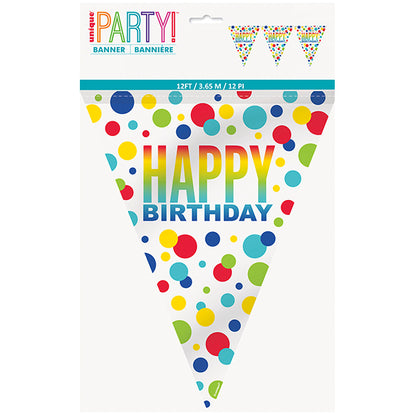 Rainbow Spots "Happy Birthday" Flag Banner - 3.65m