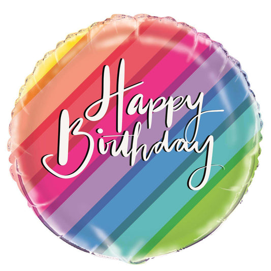 Rainbow Stripe "Happy Birthday" Foil Balloon 45cm