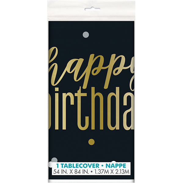 Metallic "Happy Birthday" Printed Tablecover 137cm x 213cm