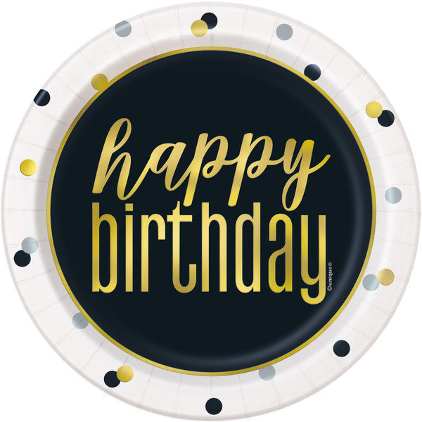 Metallic "Happy Birthday" Foil Stamped Paper Plates 18cm (Pack of 8)