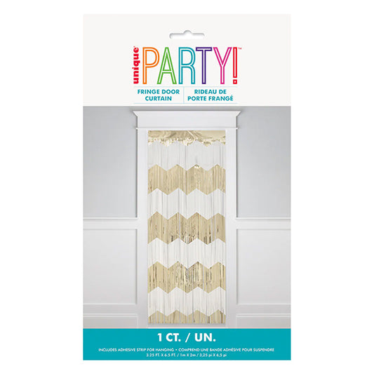 Fringe Door Curtain - White & Gold