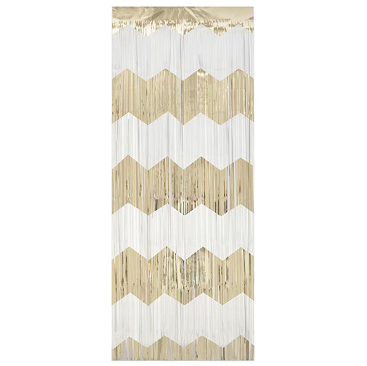 Fringe Door Curtain - White & Gold