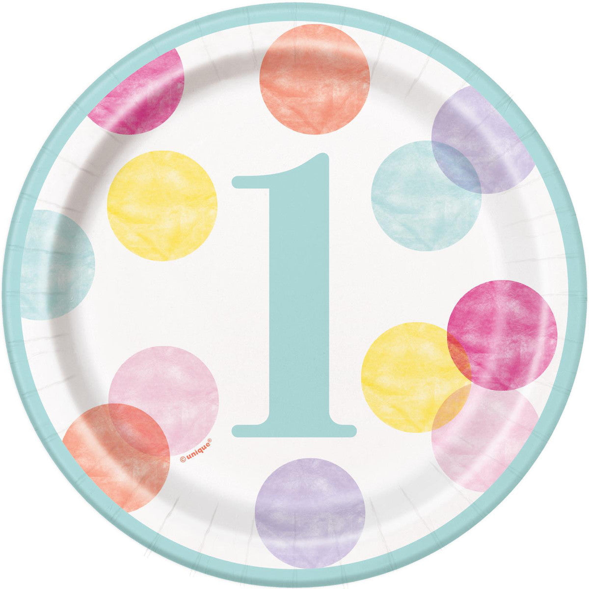 Pink Dots 1st Birthday Paper Plates 18cm (Pack of 8)