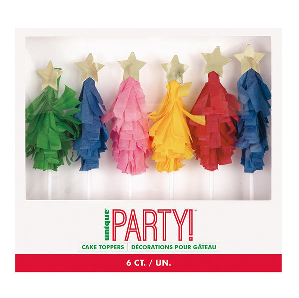 Vibrant Christmas Tree Cake Toppers - Assorted Colours (Pack of 6)