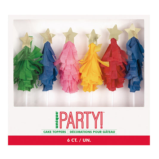 Vibrant Christmas Tree Cake Toppers - Assorted Colours (Pack of 6)