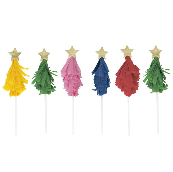 Vibrant Christmas Tree Cake Toppers - Assorted Colours (Pack of 6)