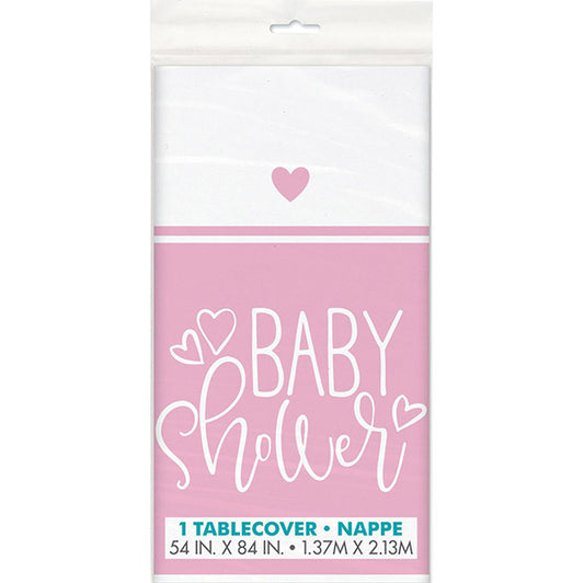 "Baby Shower" Pink Hearts Printed Tablecover 137cm x 213cm