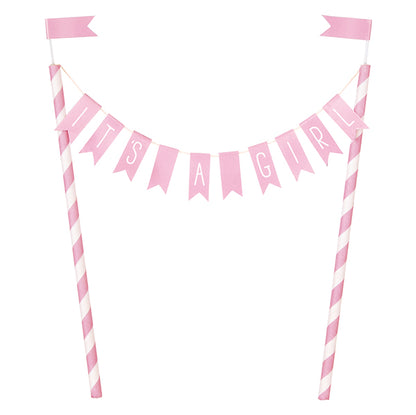 Baby Shower Hearts "It's A Girl" Pink Bunting Cake Topper (21cm)