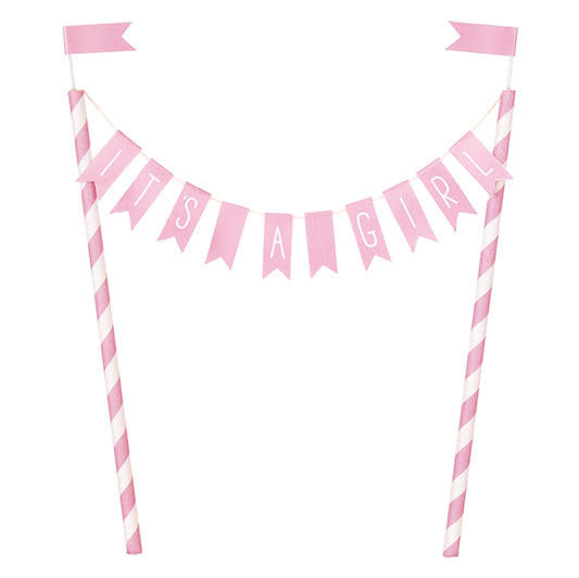 Baby Shower Hearts "It's A Girl" Pink Bunting Cake Topper (21cm)