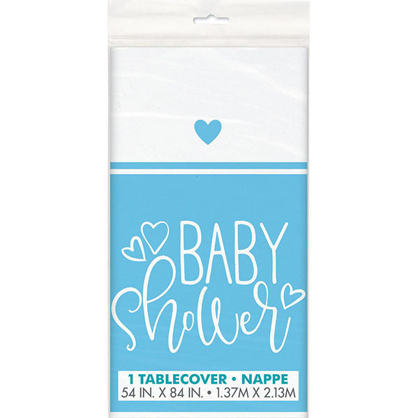 "Baby Shower" Blue Hearts Printed Tablecover 137cm x 213cm