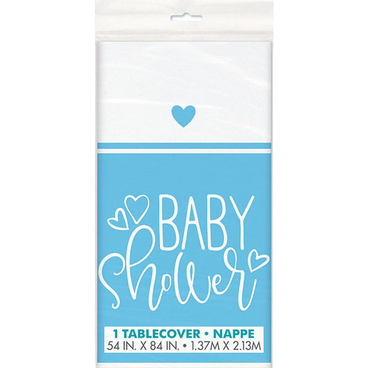 "Baby Shower" Blue Hearts Printed Tablecover 137cm x 213cm